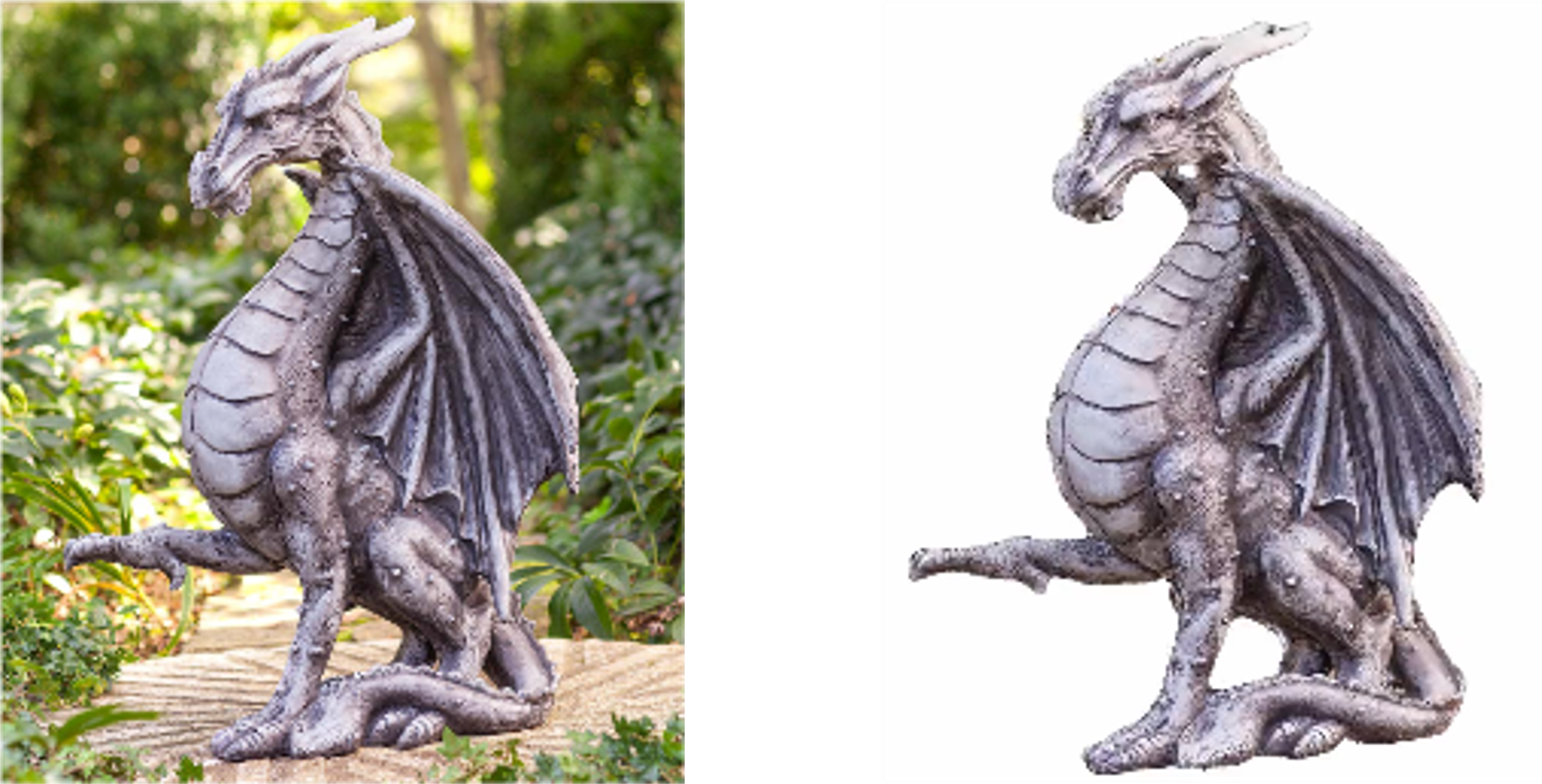 (a) Dragon: input image (left) and 3D model (right)