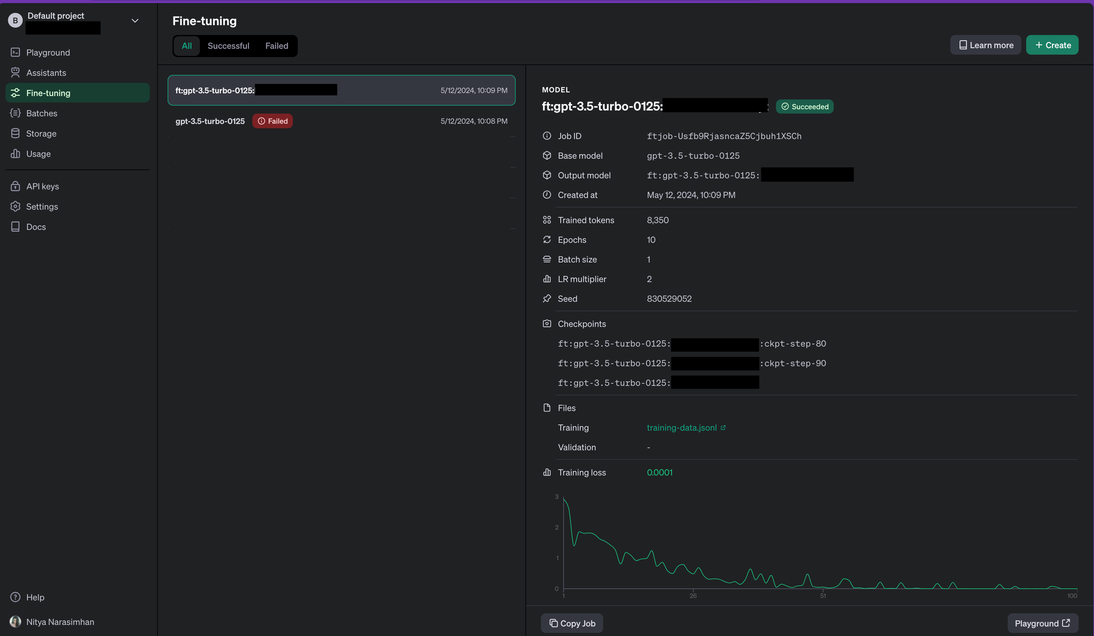 Fine-tuning job status