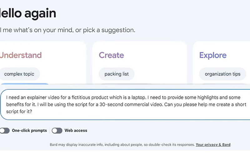 (a) a. Use Google Gemini to create a script for a laptop ads.