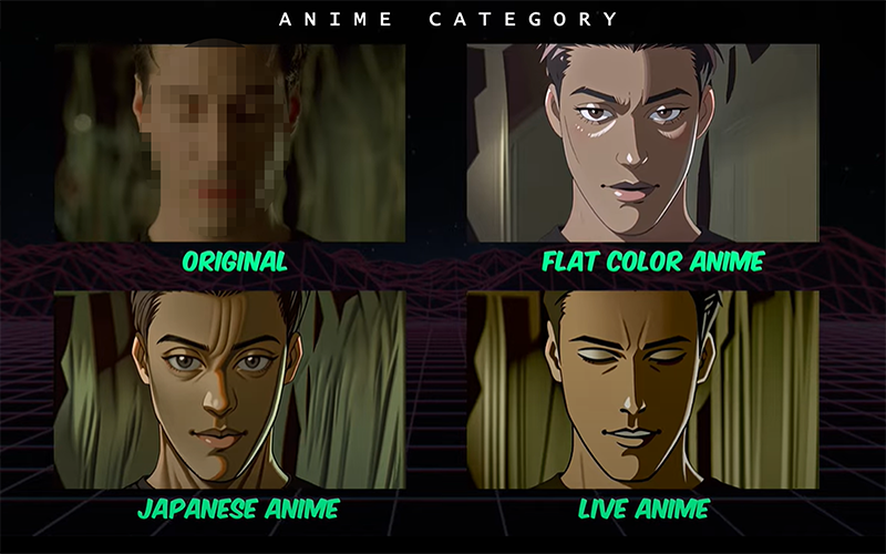 (b) b. DomoAI restyling a video into multiple different styles