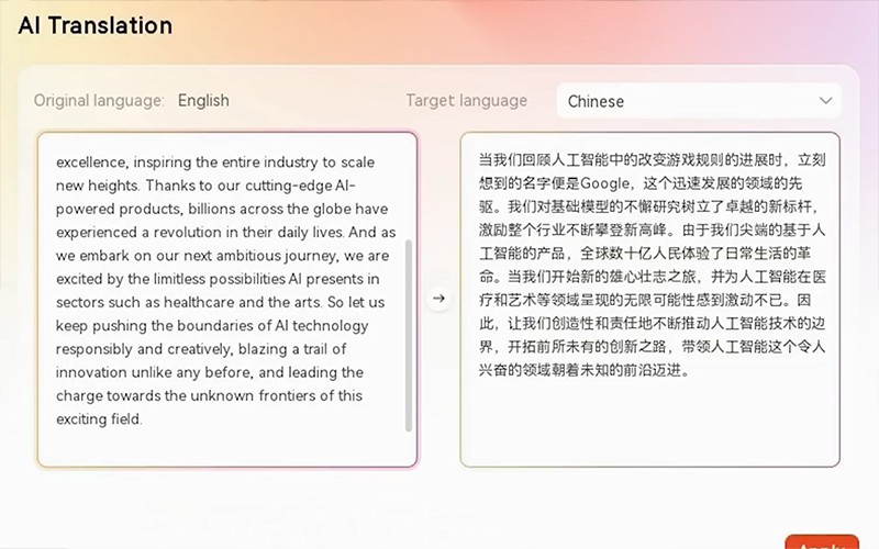 (g) g. Wondershare Virbo translating a script into Chinese