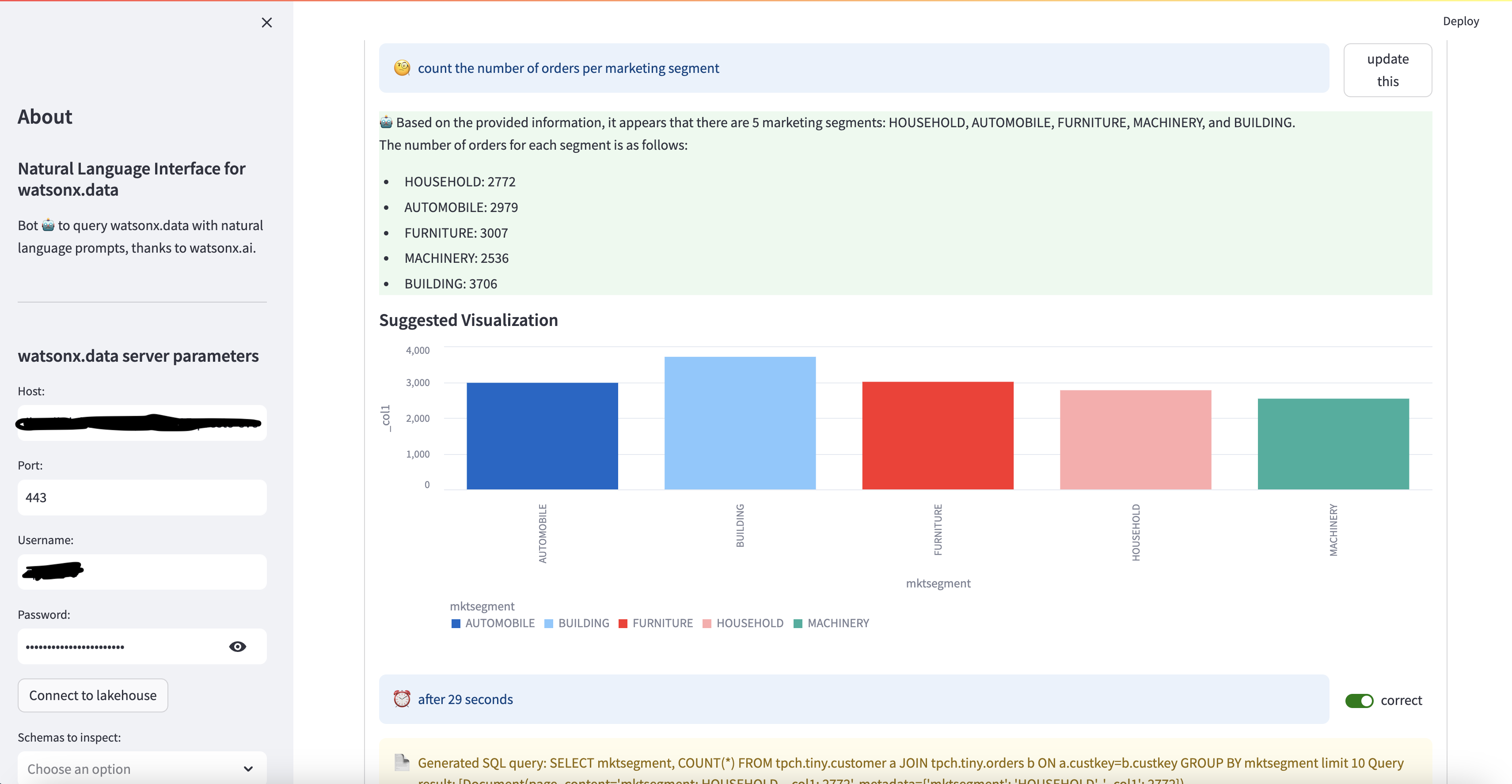 Figure 3: Preview of a prototype of the approach: query on data